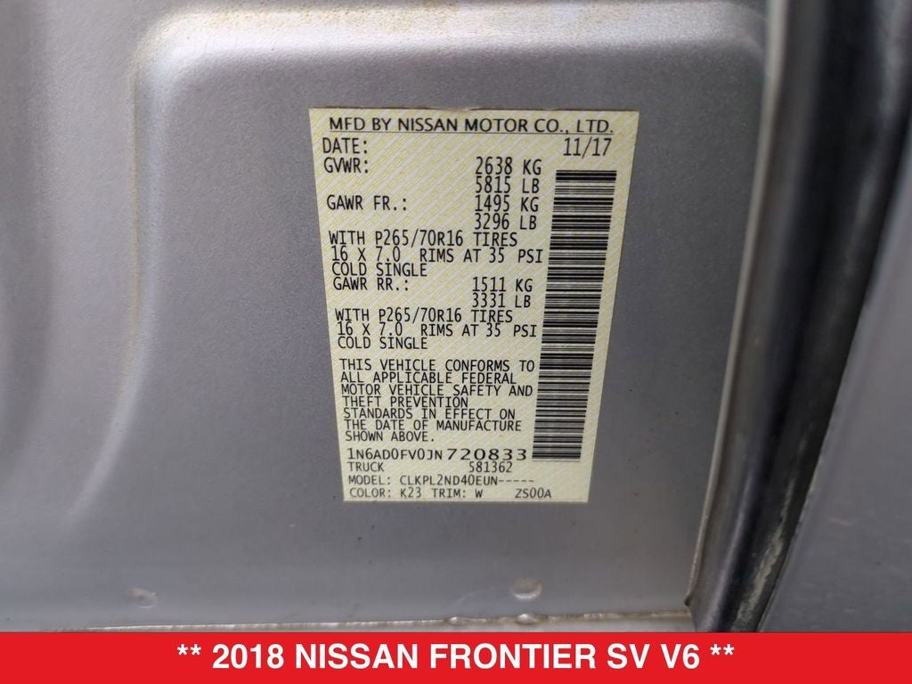 2018 Nissan Frontier SV